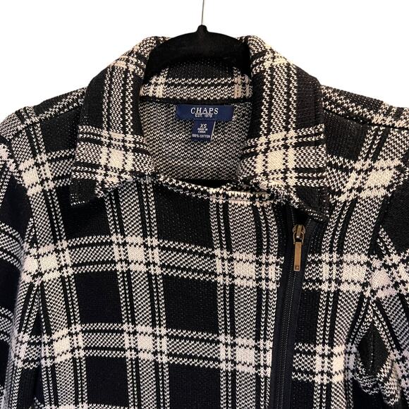Chaps Women's Black White Plaid Cotton Full Zip Knit Long Sleeve Jacket Size XS - Picture 4 of 16